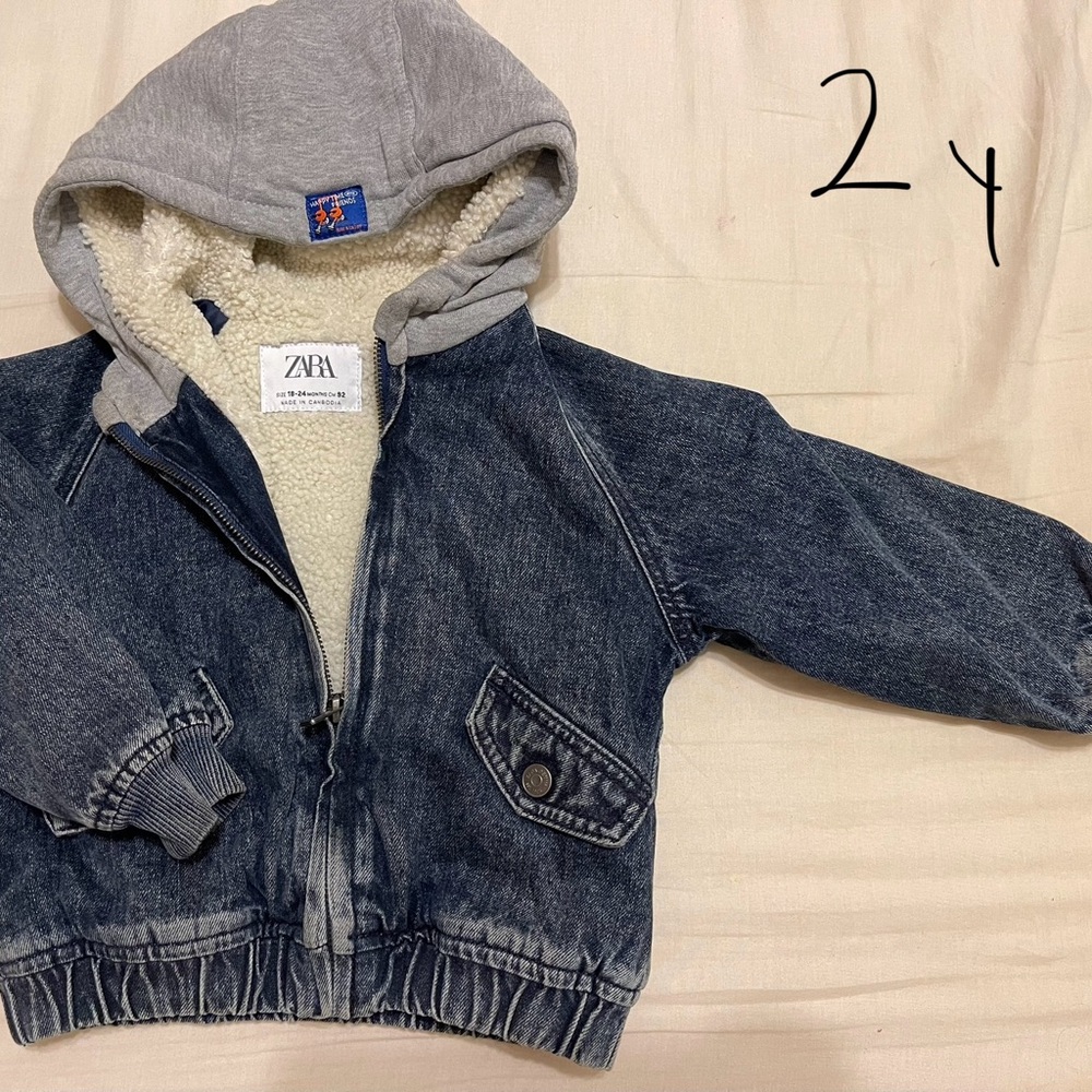 Zara Blue and Gray Jean Jacket with Hood